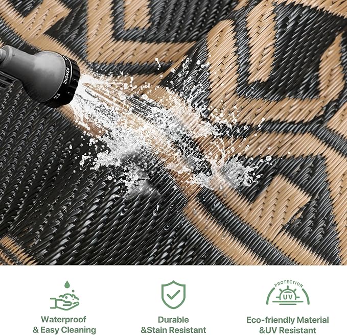 GENIMO Outdoor Rug, Waterproof Plastic Rugs for Patio, 6'x9' Blcak Brown | Outside Larger Modern Carpet Mat for Porch Decor, Deck, Balcony, Camping, RV, Backyard, Picnic, Beach, Reversible - Image 6