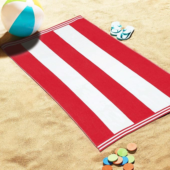 Superior Cotton Nautical Stripe Beach Towels, Colorful Towels for Adult, Kid, Pool, Swimming, Sand, Travel, Large Oversized, Absorbent, Fast Drying, Bath Basics, Cabana Collection, 1 Piece, Red - Image 4