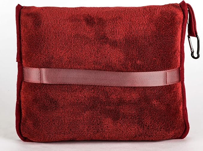 BlueHills Premium Soft Travel Blanket Pillow Airplane 2 in 1 Combo Warm Red | 2 in 1 Airplane Blanket Pillow in Soft Bag Pillowcase, Hand Luggage Belt & Backpack Clip, Travel Essentials for Long Flights - Image 9