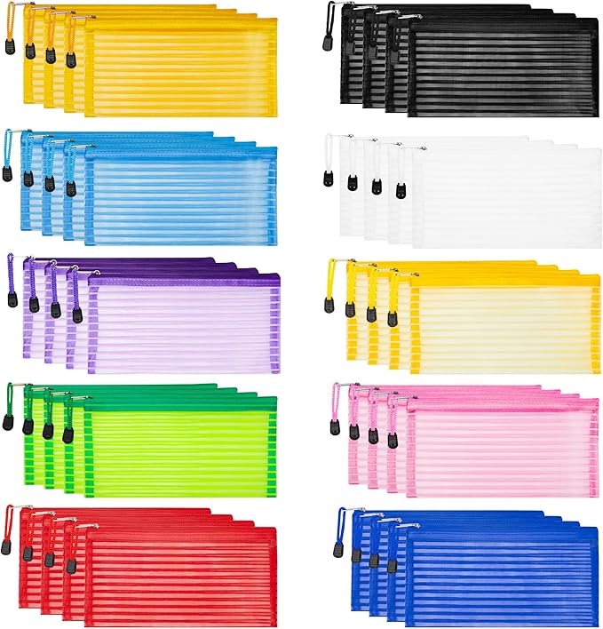 JARLINK Zipper Mesh Pouch, 40 Pcs multi-use Pencil Bags in 10 Colors | Multipurpose Pencil Pouch Bulk for School, Office Supplies, Cosmetics, Makeup&Travel Accessories, Solid Color by JARLINK