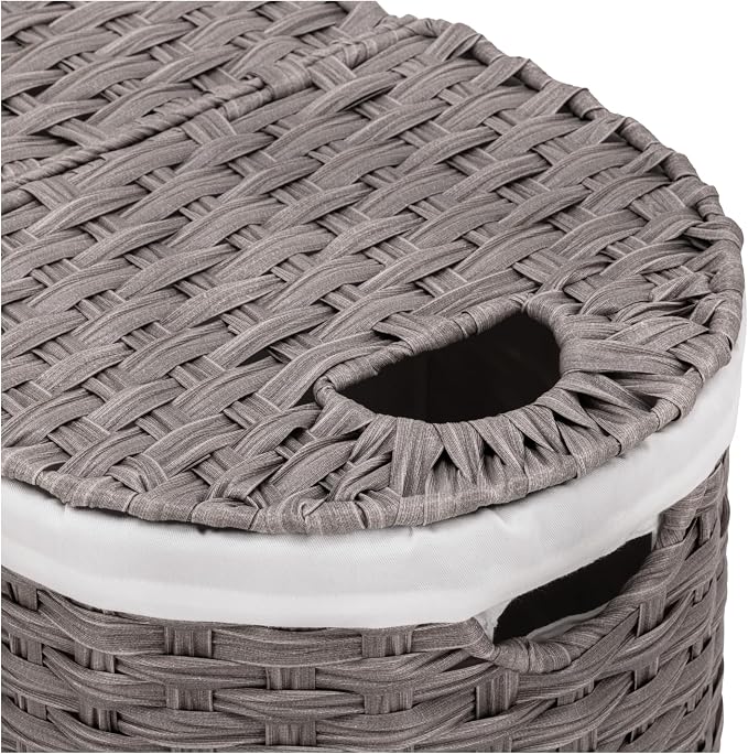 Seville Classics Premium Handwoven Portable Laundry Bin Basket with Carrying Handles, Household Storage for Clothes, Linens, Sheets, Gray, Oval Hamper - Image 6