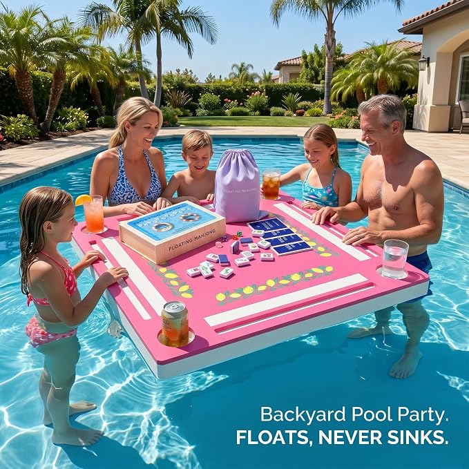 Floating Mahjong Tile Set for Pool,160 American Mahjong Tiles Waterproof EVA Foam with Dice Storage Bag for Pool Party Beach Vacation Summer Outdoor Game Set (White) - Image 3