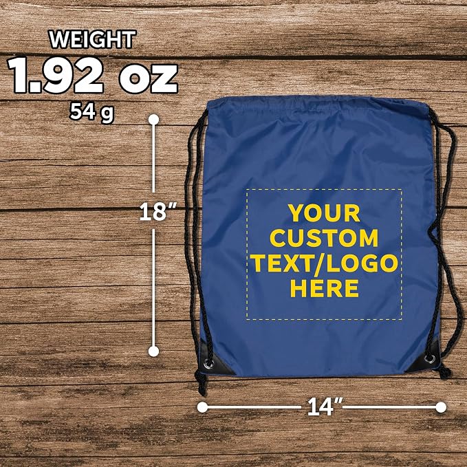 DISCOUNT PROMOS Custom Black Trim Drawstring Backpacks Set of 10/50/100, Personalized Bulk Pack - Gym Bag, Soccer Shoes, Water Resistant - Blue - Image 5