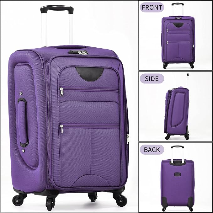Merax Softside Luggage Set Lightweight 3 Piece Suitcase with Duffel Bag | Expandable Upright Travel Spinner Luggage 22" 26" 30",Purple - Image 8