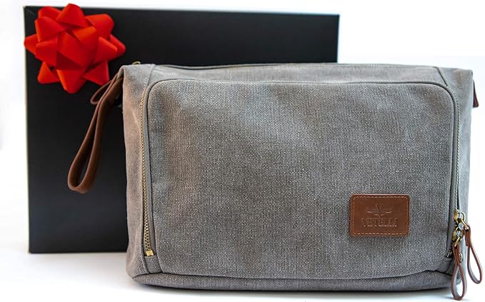 Vetelli Vintage Canvas Toiletry Bags, Travel In Style, Waterproof Canvas Dopp Kits, Durable (Messner) (Light Gray) - Image 4