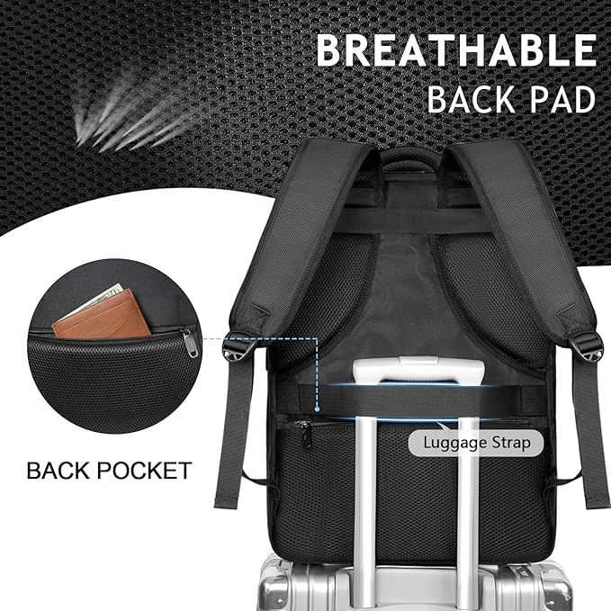 MATEIN Extra Large 45L Travel Backpack, Airline Approved 18 Inch Backpack | Shoe Compartment, Water Resistant, College Luggage Backpack, Casual Daypack, Overnight Weekender Travel Bag, Black - Image 6