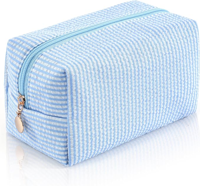 Makeup Bag Travel Toiletry Bag for Women, Small Cosmetic Bags Cute Blue Stripe Aesthetic Organizer Makeup Pouch for Purse Emergency Bag Pencil Case Accessory Bag by Unknown