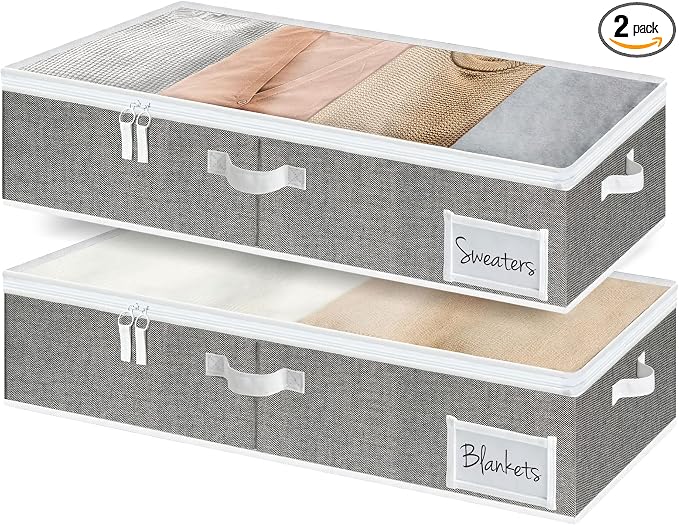 StorageWorks Large Under Bed Storage Containers with Handles and Label Holder, 2 Pack Ultra-thick Fabric Underbed Bins, Closet Organizer for Clothes, Blankets, Sweater by StorageWorks
