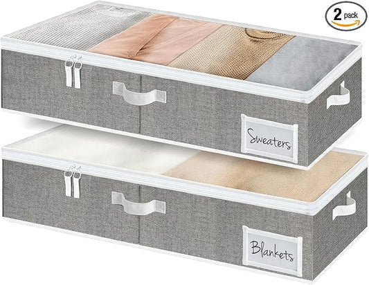 StorageWorks Large Under Bed Storage Containers with Handles and Label Holder, 2 Pack Ultra-thick Fabric Underbed Bins, Closet Organizer for Clothes, Blankets, Sweater by StorageWorks