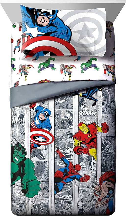 Marvel Comics Avengers Full Size Comforter Set 7 Piece Kids Bedding, Multi | Spiderman Hulk Captain America, Comforter Sheets Shams Pillowcases, Soft Microfiber, Machine Washable, Boys Gift - Image 2