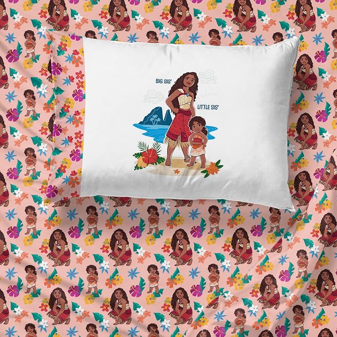 Jay Franco Kids Sheet Set with Fitted, Flat Sheets & Pillow Cover - Ultra-Soft Bedding with Pillowcase for Room Decor, Pink - Moana, 3 Piece Twin - Image 2
