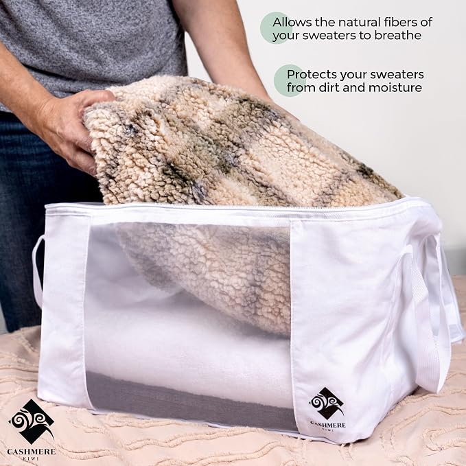 Cashmere Sweater Storage Bags | with Moth Protection Cedar | Breathable & Washable Cotton Bag | Suitable For Sweaters, Merino Wool, Scarves and more - Image 2