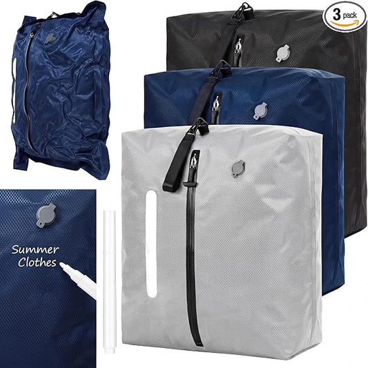3 Pcs Travel Vacuum Seal Bags 48l with Liquid Erasable Pen Vacuum Sealed Compression Storage Bags Carry-on Compression Packing Cubes for Luggage Backpacks Suitcase Clothes by Locmeo
