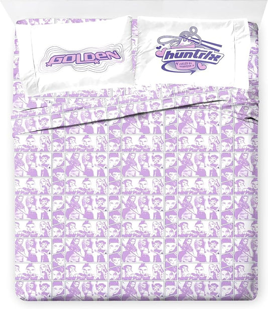 Jay Franco Kids Sheet Set with Fitted, Flat Sheets & Pillow Cover - Ultra-Soft Bedding with Pillowcase for Room Decor, White - Kpop Demon Hunters, 4 Piece Queen by JayFranco
