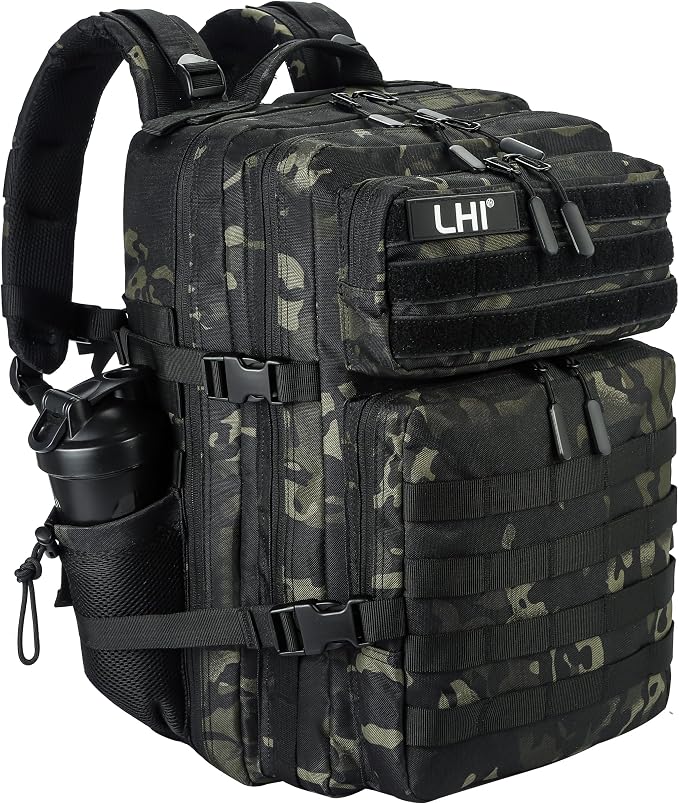 LHI Military Tactical Backpack for Men and Women 45L Army 3 Days Assault Pack Bag Large Rucksack with Molle System - Black CP by LHI
