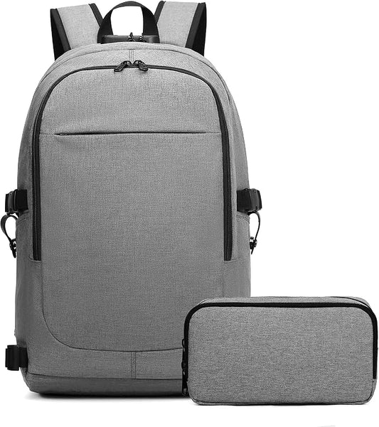 Varietyathletics 19" Laptop Backpack and Organizer Case Set USB Headset Port Anti-Theft Waterproof Travel Work College (Grey) by VarietyAthletics