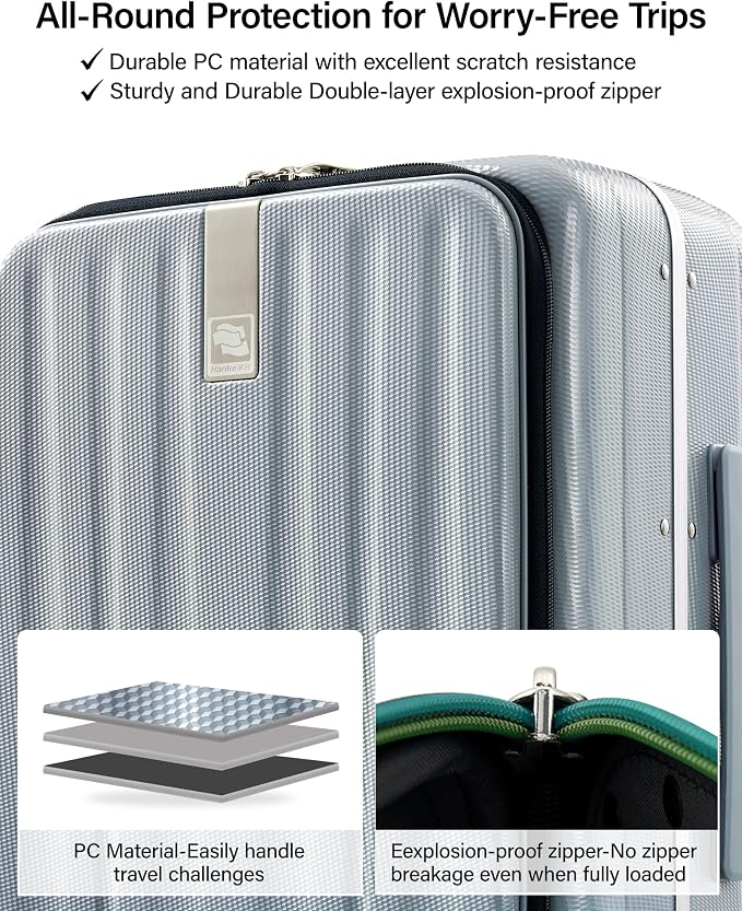 Hanke 20 Inch Carry On Suitcase PC Hardshell Luggage Top Open Aluminum Frame Rolling Suitcases with Wheels Travel Luggage for Woman Men Gifts.(Grey) - Image 4