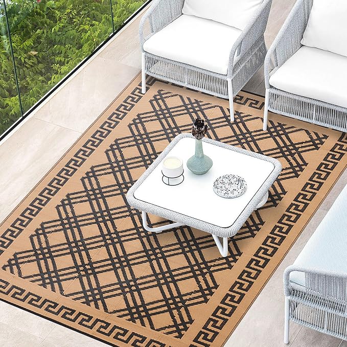 Outdoor Rugs, Outdoor Plastic Straw Rug, Reversible Waterproof Carpet for Camping, Poolside, Garden, BBQ Area, Gazebo Flooring, RV Park & Beach, Classical Style, 5x8 - Image 3