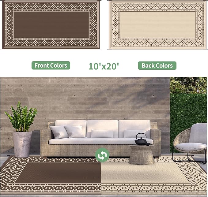 GENIMO Outdoor Rug, Waterproof Plastic Rugs 10'x20' for Camping Coffee Beige - Image 4
