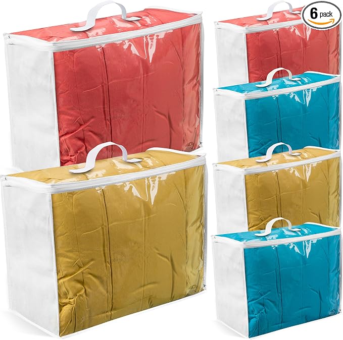 VitalUp 6 pack Clear Plastic Storage Bag with Zipper, Foldable Moving Bag for Comforters, Blankets, Bedding, Storage Containers, Breathable, Durable Clothes and Duvet Closet Organizers, 20x20x8 by Vitalup
