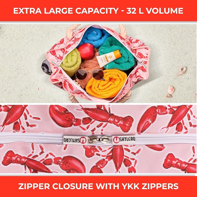 Beach Bag and Pool Bag Has Cooler Pocket, 7 Pockets Total, Zip Top. Family Size Waterproof Beach Tote - Image 6