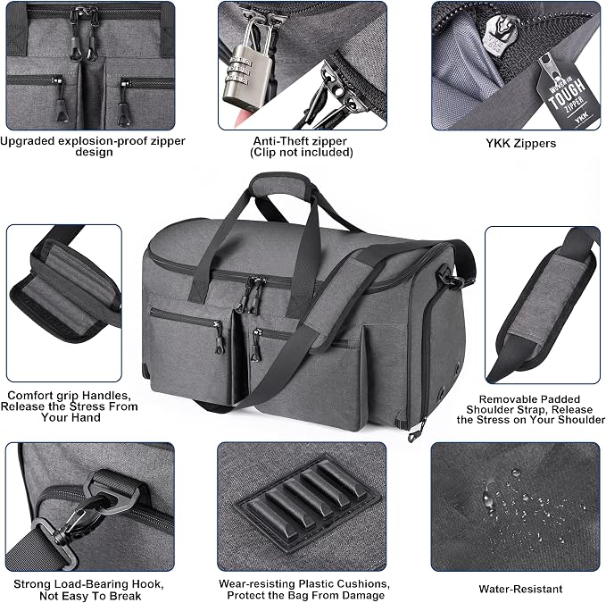 HILOMON Convertible Duffle Bags for Travel Carry On Suit Duffle Bags with Shoulder Strap 2 in 1 Hanging Garment Duffle Bag for Men Women (Grey) - Image 4