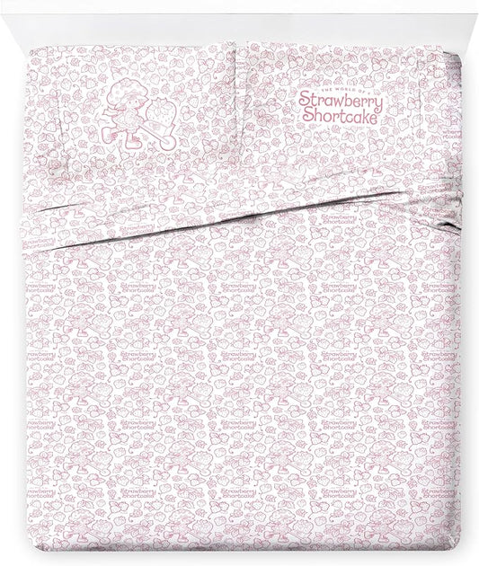 Jay Franco Kids Sheet Set with Fitted, Flat Sheets & Pillow Cover - Ultra-Soft Bedding with Pillowcase for Room Decor, Pink - Strawberry Shortcake, 4 Piece Full by JayFranco