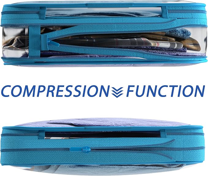 Clear Compression Packing Cubes 3 Set - Bags for Travel - Luggage Cube Organizer - Blue - Image 4