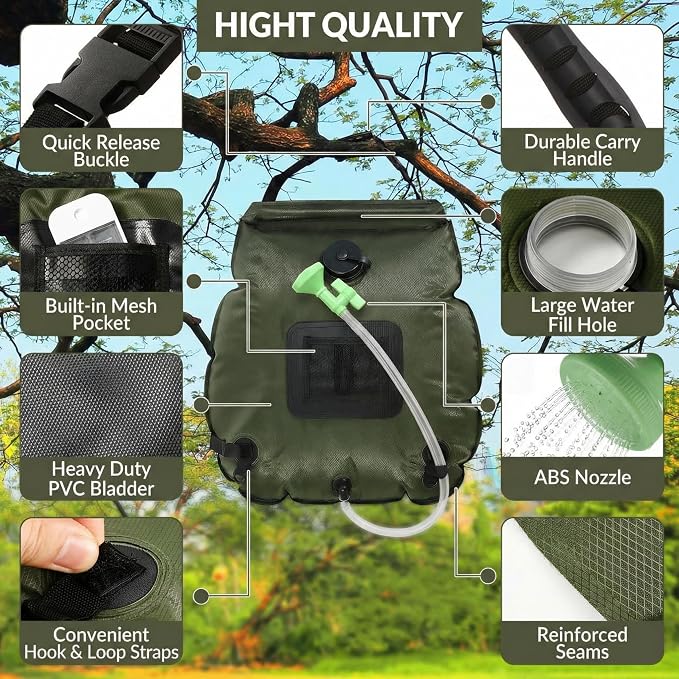 Hortsun 4 Pack Solar Portable Shower Bag 5 Gal/20l Solar Heating Camping Shower Bag with On-Off Switchable Head and Removable Hose for Outdoor Camping Hiking Traveling Beach Swimming - Image 3