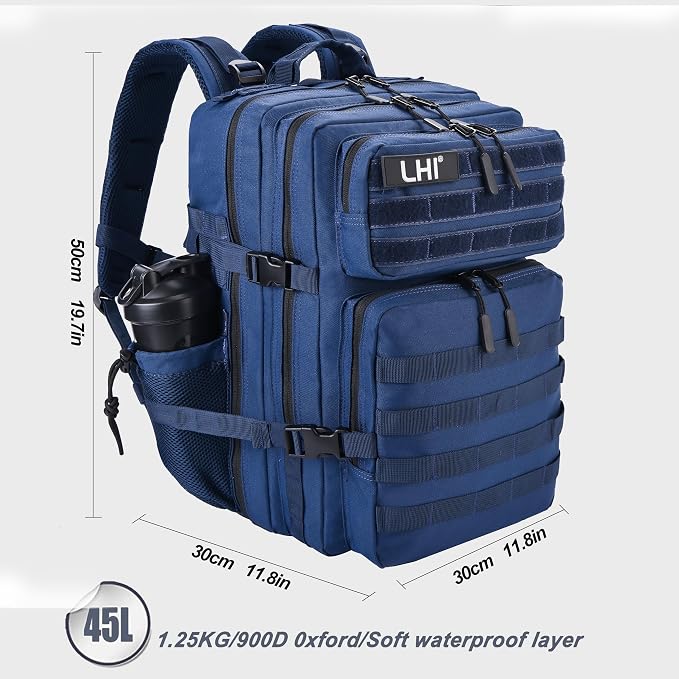 LHI Military Tactical Backpack for Men and Women 45L Army 3 Days Assault Pack Bag Large Rucksack with Shoe Compartment - Black and White - Image 4