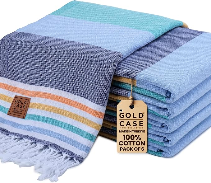 Gold CASE Turkish Beach Towel Set of 6 – 100% Cotton Large Bath Towels 70 x 38'' – OLYMPOS Oversized, Quick Dry & Sand Free Beach Towel – Lightweight Turkish Towels Set - Multicolor-1 by GoldCaseHomeCollection