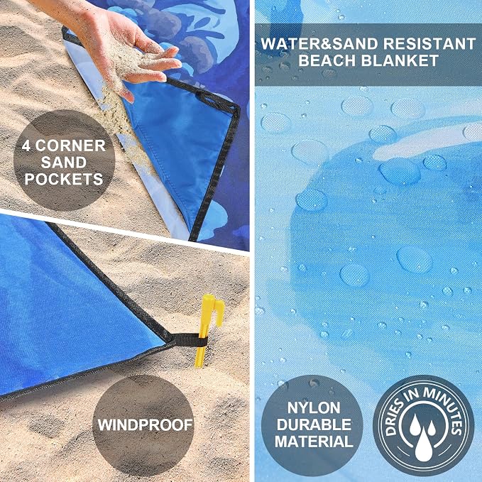 WIWIGO Beach Blanket Waterproof Sandproof Beach Mat 79" X 83"/10'x9'for 2-8 Adults Quick Drying Outdoor Picnic Mat Beach Accessories for Travel, Camping, Hiking - Image 3