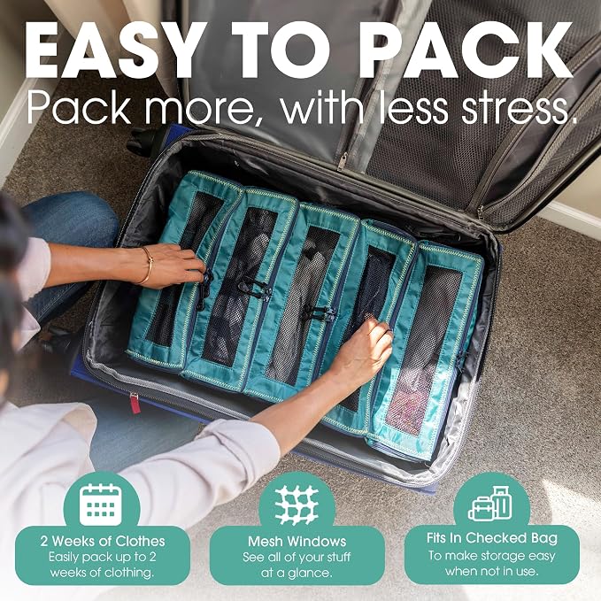Pack Gear Hanging Suitcase Organizer - Our XL Hanging Luggage Organizer Perfectly Fits Any Suitcase - Our Packing Cubes for Travel Use Mesh Windows to Make Finding Any Outfit Easy (Green, XL) - Image 3