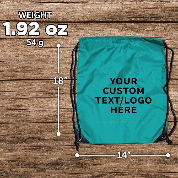 DISCOUNT PROMOS Custom Black Trim Drawstring Backpacks Set of 10/50/100, Personalized Bulk Pack - Gym Bag, Soccer Shoes, Water Resistant - Aqua - Image 5