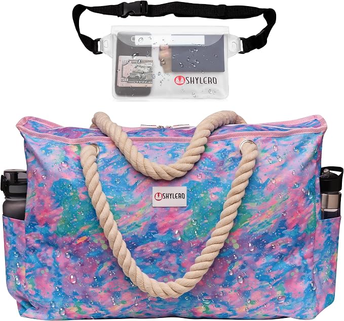Beach Bag and Pool Bag Has Cooler Pocket, 7 Pockets Total, Zip Top. Family Size Waterproof Beach Tote - Image 9