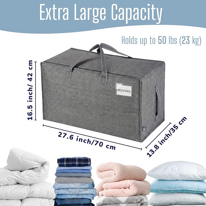 VENO 4 Pack Extra Large Heavy Duty Moving Bags with Wide Opening & Reinforced Handles, Reusable Storage Tote Bags with Strong Zippers for Clothes, College Dorm Essentials & Moving Supplies - Image 4