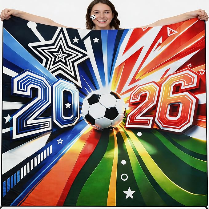HIHOHO Soccer Blanket Waterproof Sandproof Beach Mat for 1-4 Adults Soccer Fans Quick Drying Durable Outdoor Picnic Mat Gift for Sports Event Travel Beach (Soccer Blanket 2026, 79"×83"(4 Person)) by HIHOHO