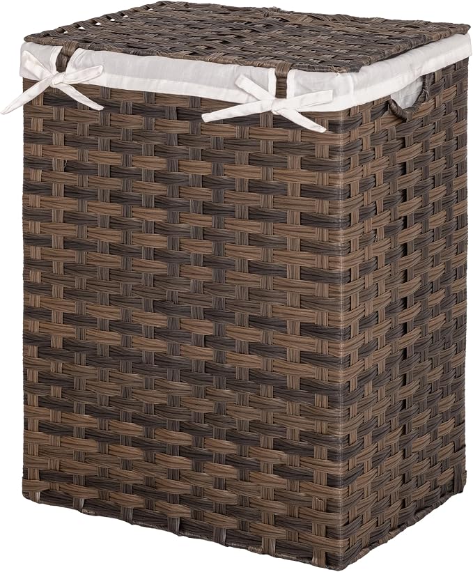 Seville Classics Premium Handwoven Portable Laundry Bin Basket with Carrying Handles, Household Storage for Clothes, Linens, Sheets, Mocha Brown, Rectangular Hamper - Image 8
