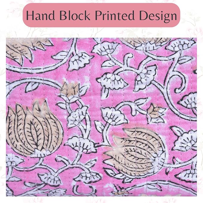 Quilted Floral Block Print Makeup Bag Set of 3 – Cotton Travel Toiletry and Makeup Organizer, Cosmetic Pouch, Toiletry Bag for Women, Cute Boho Coquette Make Up Bags for Women (Small, Medium, Large) - Image 5