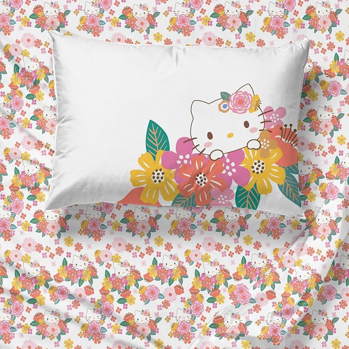 Jay Franco Sheet Set with Fitted, Flat Sheets & Pillow Cover - Ultra-Soft Bedding with Pillowcase for Room Decor, Multi - Hello Kitty, 4 Piece Full - Image 2