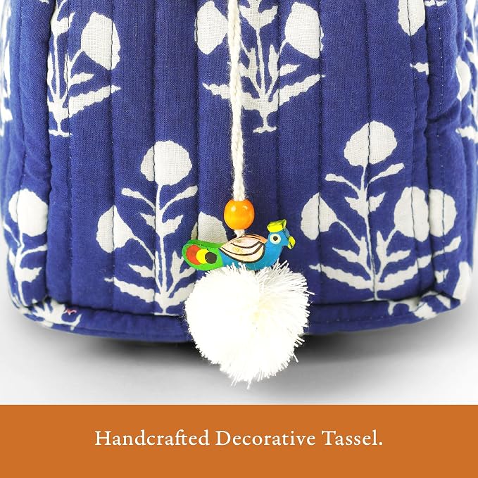 Saffron Marigold Quilted Makeup Bag Set of 3, Hand Block Printed Cotton Cosmetic Bags for Women, Waterproof Lined Travel Toiletry Bag, Coquette Floral Aesthetic, Handmade Gift, Fleur De Nuit - Image 4