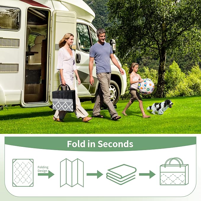 GENIMO Outdoor Rug, Waterproof Plastic Rugs 10'x14' for Camping Grey White | Outside Larger Modern Carpet Mat for Porch Decor, Deck, Balcony, Camping, RV, Backyard, Picnic, Beach, Reversible - Image 7