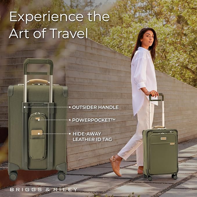Briggs & Riley Essential 22" Carry On Expandable Spinner - Luggage for Travel, Suitcases with Wheels, Softside Rolling Bag for Men & Women, Self-Repairing Zipper - Baseline Collection, Olive - Image 5