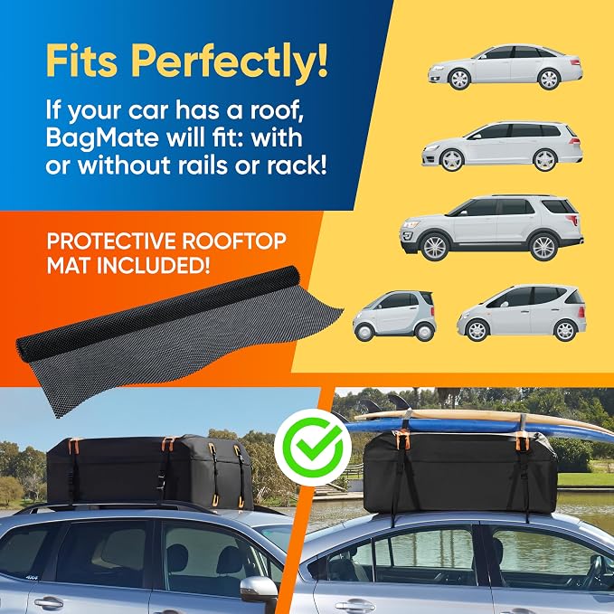 Car Roof Bag - Car Rooftop Cargo Carrier Bag – 19 Cubic Ft Waterproof Roof Rack Cargo Carrier, Includes Anti-Slip Mat, 4 Door Hooks, Reinforced Zipper/Buckle, with or Without Rack - Image 7