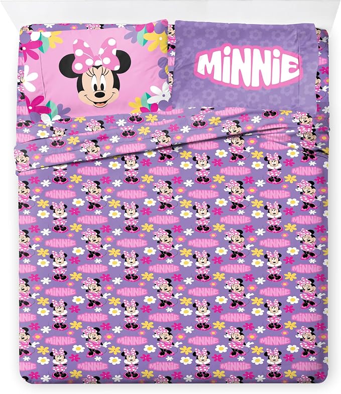 Disney Minnie Mouse Full Size Comforter Set 7 Piece Kids Bedding, Pink | Bed in a Bag, Comforter Sheets Shams Pillowcases, Official Brand, Soft Microfiber, Machine Washable, Girls Gift - Image 6