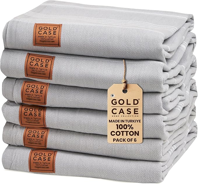 Gold CASE LYCIA Turkish Beach Towel Set of 6 – 100% Cotton Turkish Beach Towels Bulk 70 x 38'' – LYCIA Oversized, Quick Dry & Sand Free Beach Towel – Lightweight Towels Set in Grey by GoldCaseHomeCollection