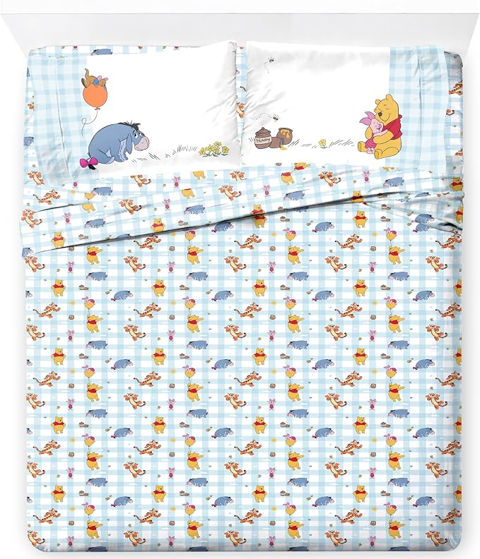 Jay Franco Kids Sheet Set with Fitted, Flat Sheets & Pillow Cover - Ultra-Soft Bedding with Pillowcase for Room Decor, White - Winnie The Pooh, 4 Piece Full by JayFranco