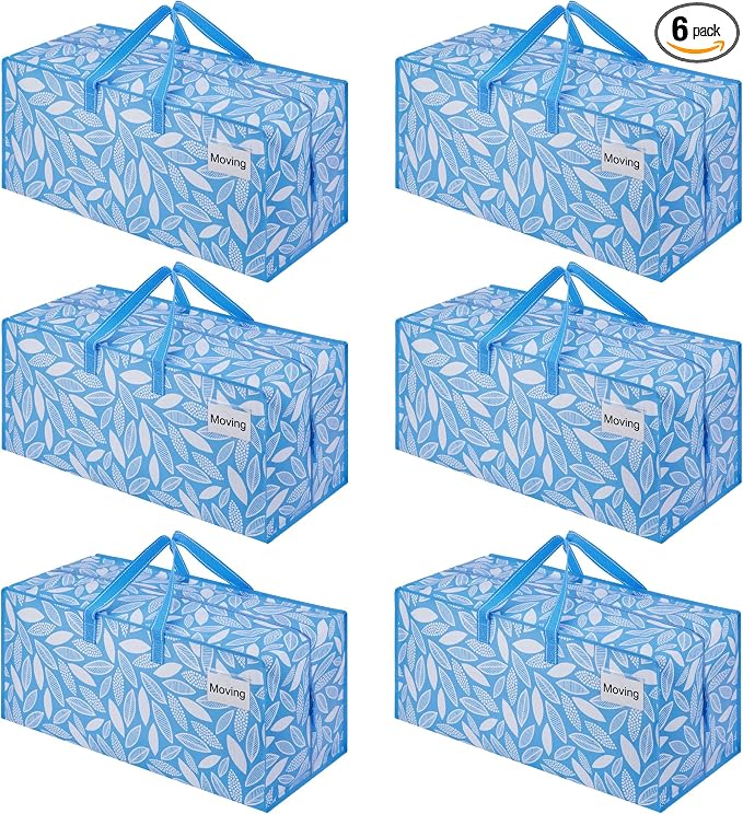 VENO 6 Pack Heavy Duty Moving Bags with Backpack Straps, Zippers & Handles, Extra Large Packing Bags for College Dorm Essentials, Moving Supplies Alternative to Cardboard Moving Boxes by Veno