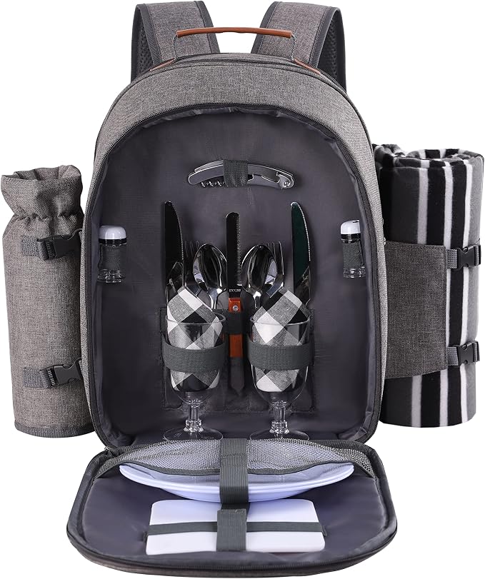 Apollo Walker Picnic Backpack Set for 2 Person with Cooler Compartment, Detachable Bottle/Wine Holder, Fleece Blanket, Plates and Cutlery Set - Image 2