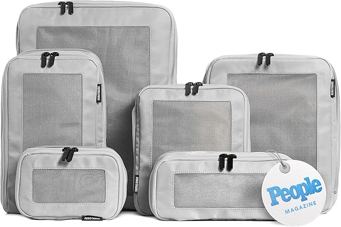 Aerotrunk Compression Packing Cubes for Travel - Luggage Organizer Bags - Double Zipper Packing Cubes for Suitcases (6-Pack, Light Grey) by Aerotrunk